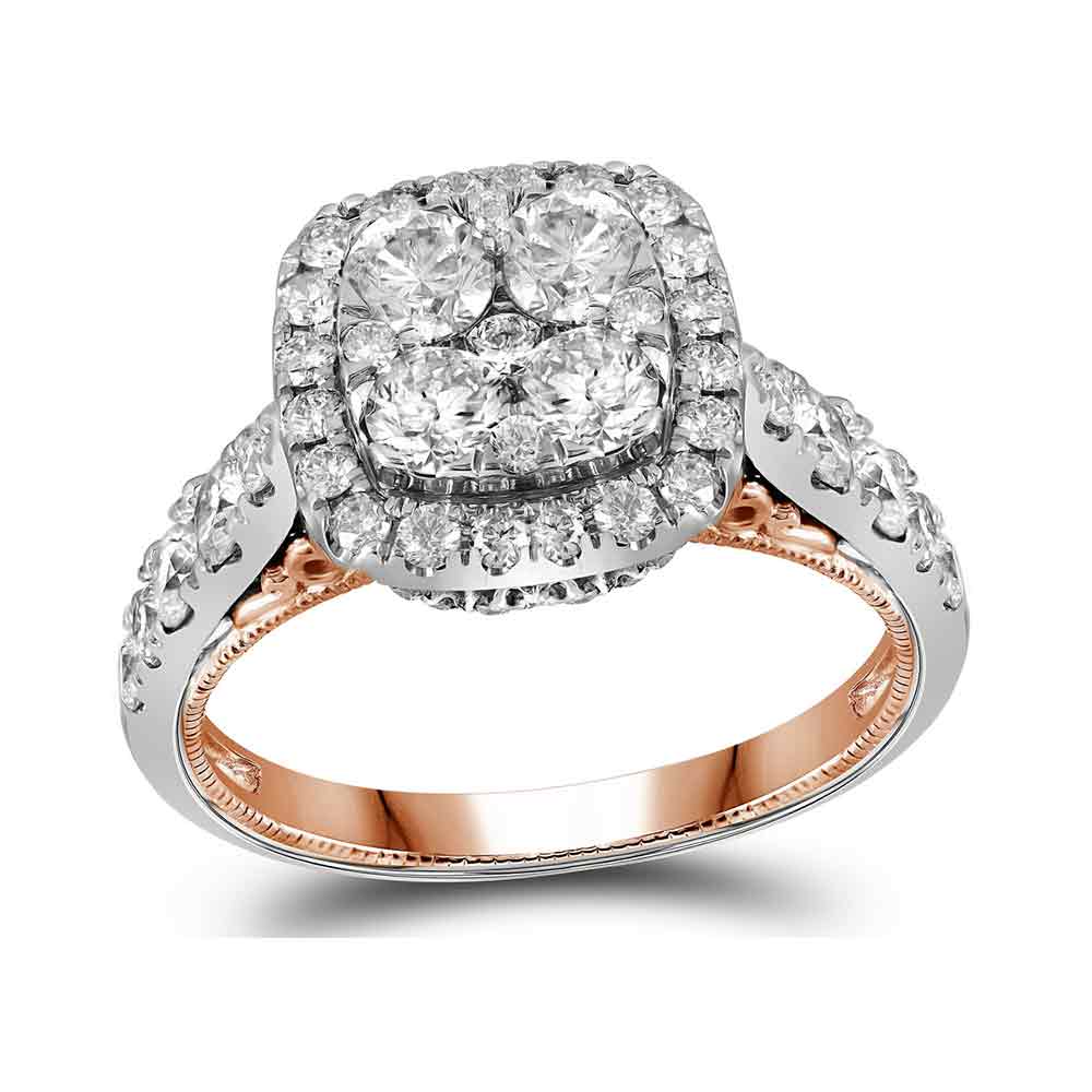 14kt White Gold Womens Round Diamond Sqaure Halo Cluster Bridal Wedding Engagement Ring 2.00 Cttw