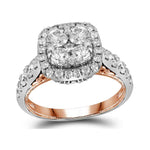 14kt White Gold Womens Round Diamond Sqaure Halo Cluster Bridal Wedding Engagement Ring 2.00 Cttw