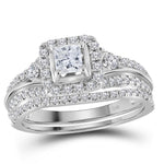 14kt White Gold Womens Princess Diamond Bridal Wedding Engagement Ring Band Set 7/8 Cttw