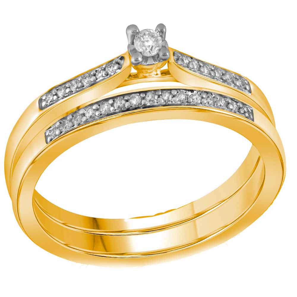 10kt Yellow Gold Womens Round Diamond Bridal Wedding Engagement Ring Band Set 1/8 Cttw
