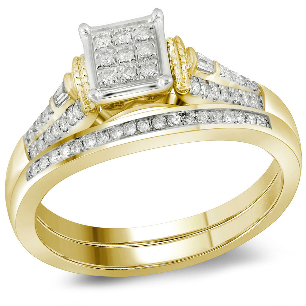 Womens 14K Yellow Gold Baguette Diamond Bridal Wedding Engagement Ring Set 1/5CT