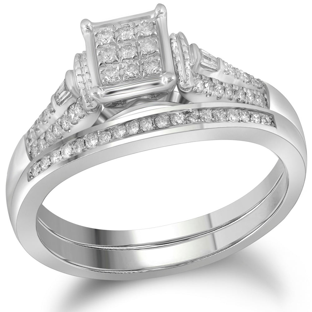 14kt White Gold Womens Round Diamond Bridal Wedding Engagement Ring Band Set 1/5 Cttw