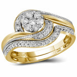 14kt Yellow Gold Womens Round Diamond Flower Cluster Milgrain Bridal Wedding Engagement Ring Band Set 3/8 Cttw