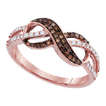 14kt Rose Gold Womens Round Cognac-brown Color Enhanced Diamond Infinity Ring 1/3 Cttw