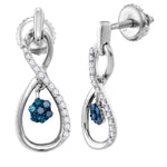 Sterling Silver Womens Round Blue Color Enhanced Diamond Infinity Dangle Earrings 1/4 Cttw
