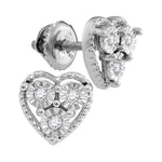 Sterling Silver Womens Round Diamond Heart Frame Screwback Earrings 1/20 Cttw