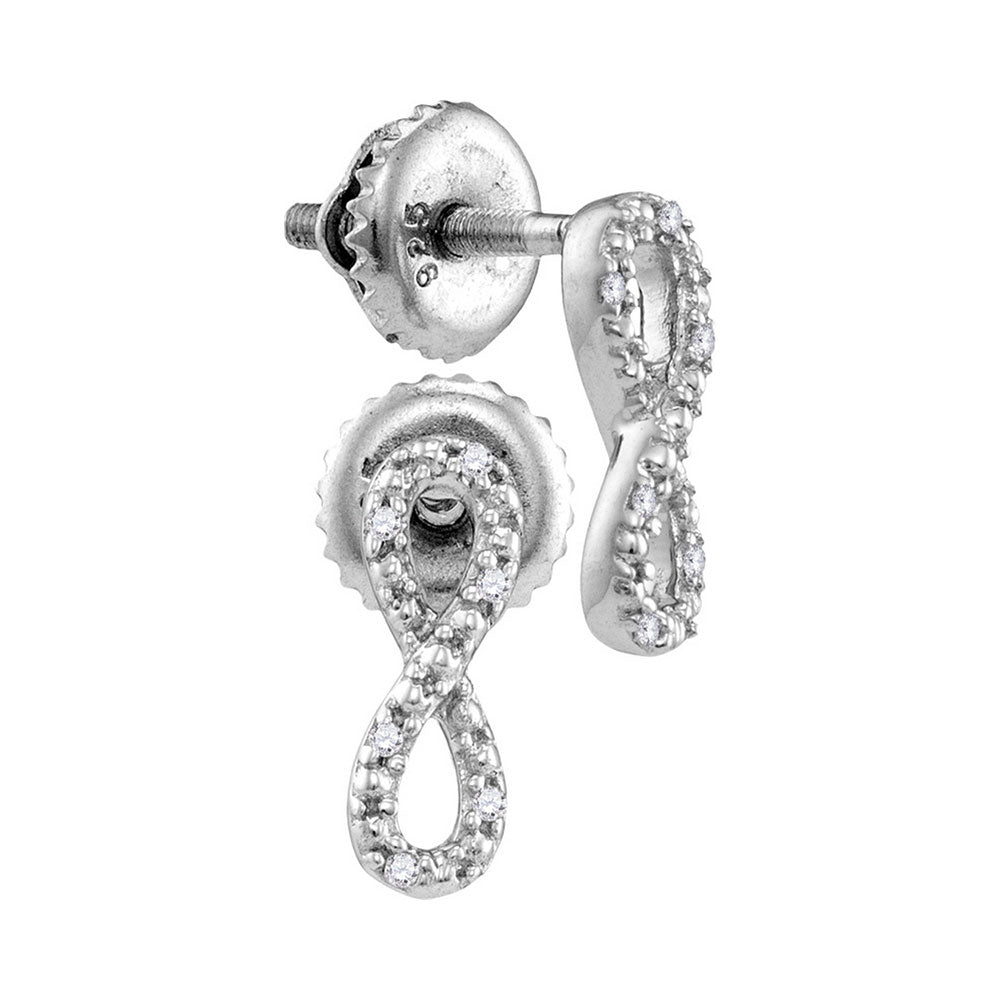 Sterling Silver Womens Round Diamond Vertical Infinity Screwback Earrings 1/20 Cttw