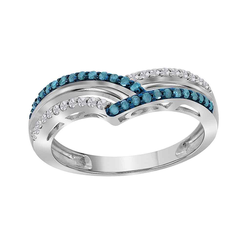 Sterling Silver Womens Round Blue Color Enhanced Diamond Band Ring 1/4 Cttw