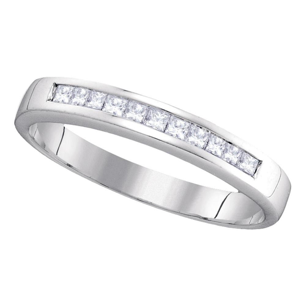 14kt White Gold Womens Princess Channel-set Diamond Single Row Wedding Band 1/4 Cttw