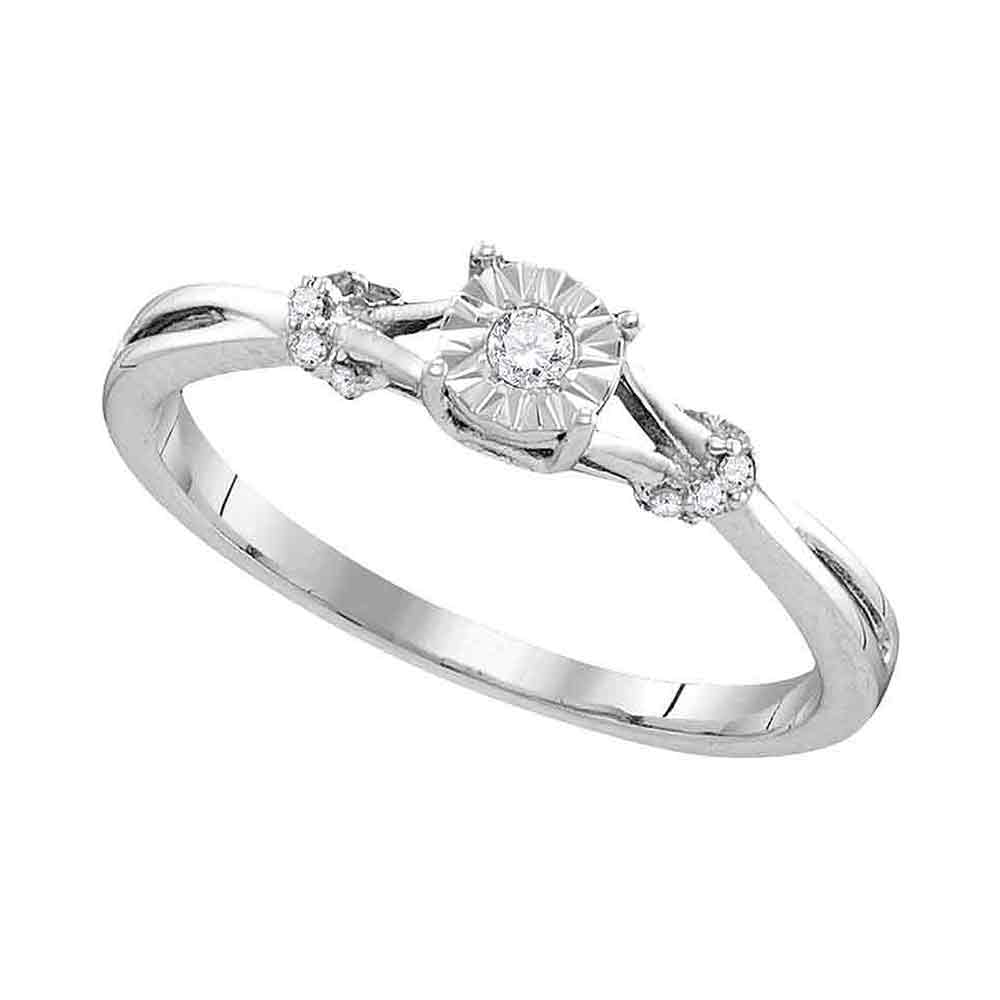 Sterling Silver Womens Round Diamond Solitaire Bridal Wedding Engagement Ring 1/10 Cttw