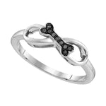 Sterling Silver Womens Round Black Color Enhanced Diamond Dog Bone Infinity Ring 1/20 Cttw