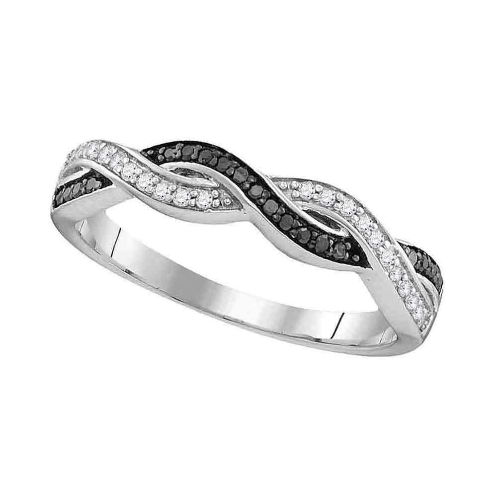 Sterling Silver Womens Round Black Color Enhanced Diamond Woven Band Ring 1/6 Cttw