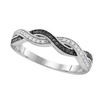 Sterling Silver Womens Round Black Color Enhanced Diamond Woven Band Ring 1/6 Cttw