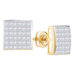 14kt Yellow Gold Womens Princess Diamond Square Cluster Stud Earrings 1.00 Cttw