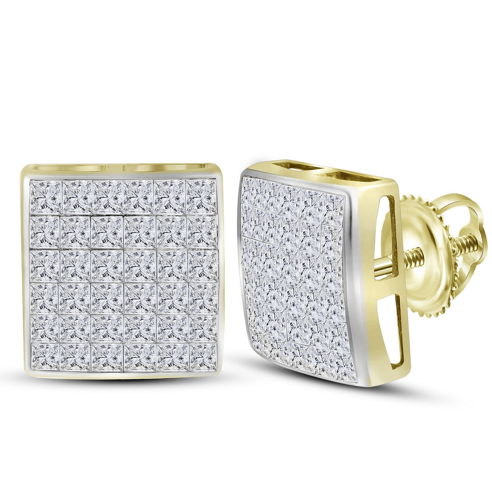 14kt Yellow Gold Womens Princess Diamond Square Cluster Stud Earrings 2.00 Cttw