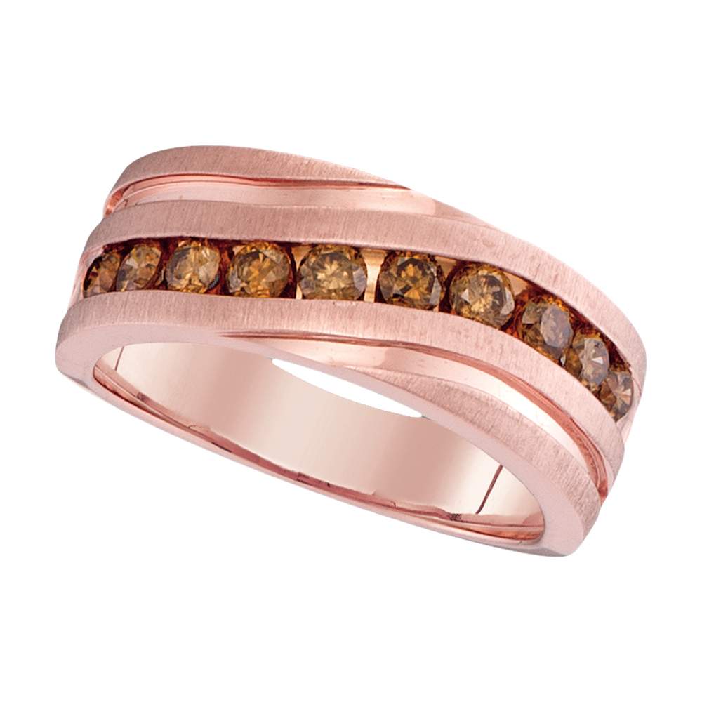 10kt Rose Gold Mens Round Diamond Wedding Single Row Grooved Band Ring 1.00 Cttw