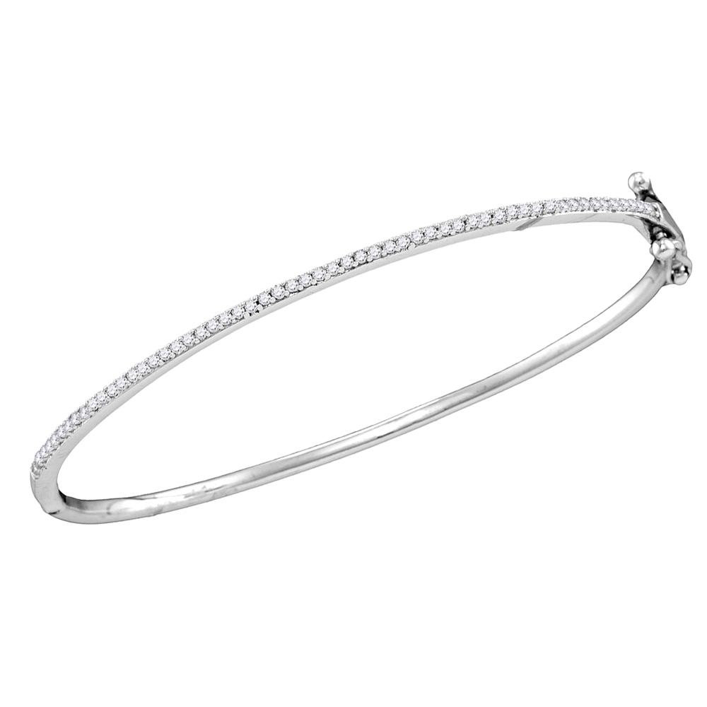 Sterling Silver Womens Round Diamond Single Row Bangle Bracelet 1/3 Cttw