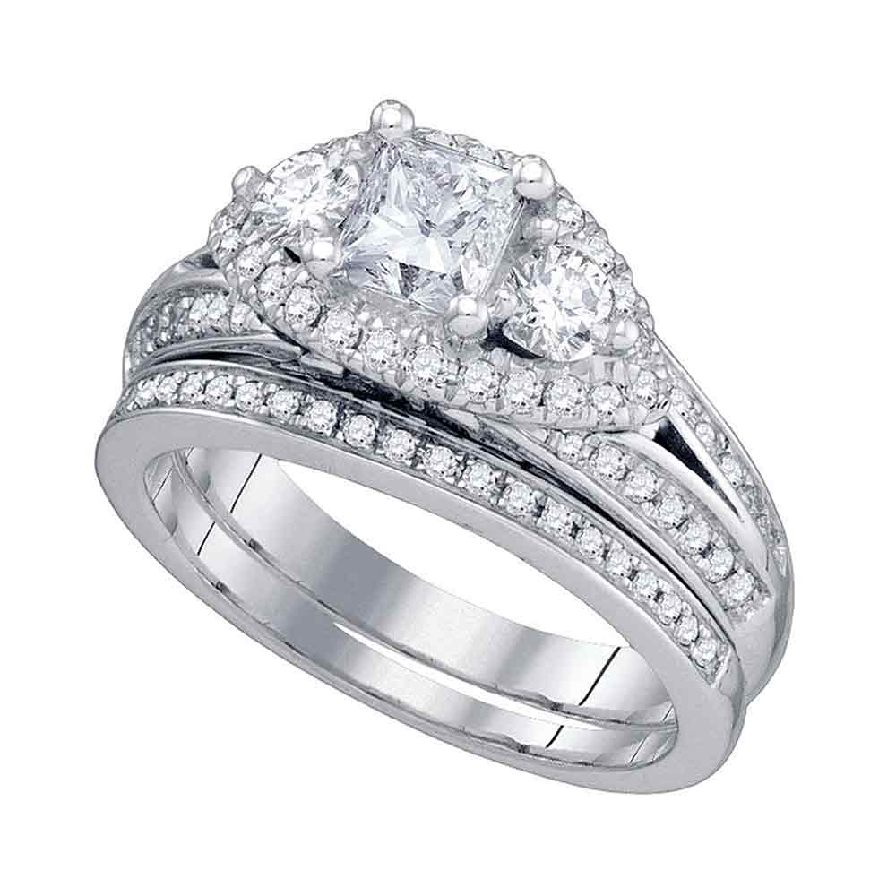 14kt White Gold Womens Princess Diamond Bridal Wedding Engagement Ring Band Set 2-3/4 Cttw