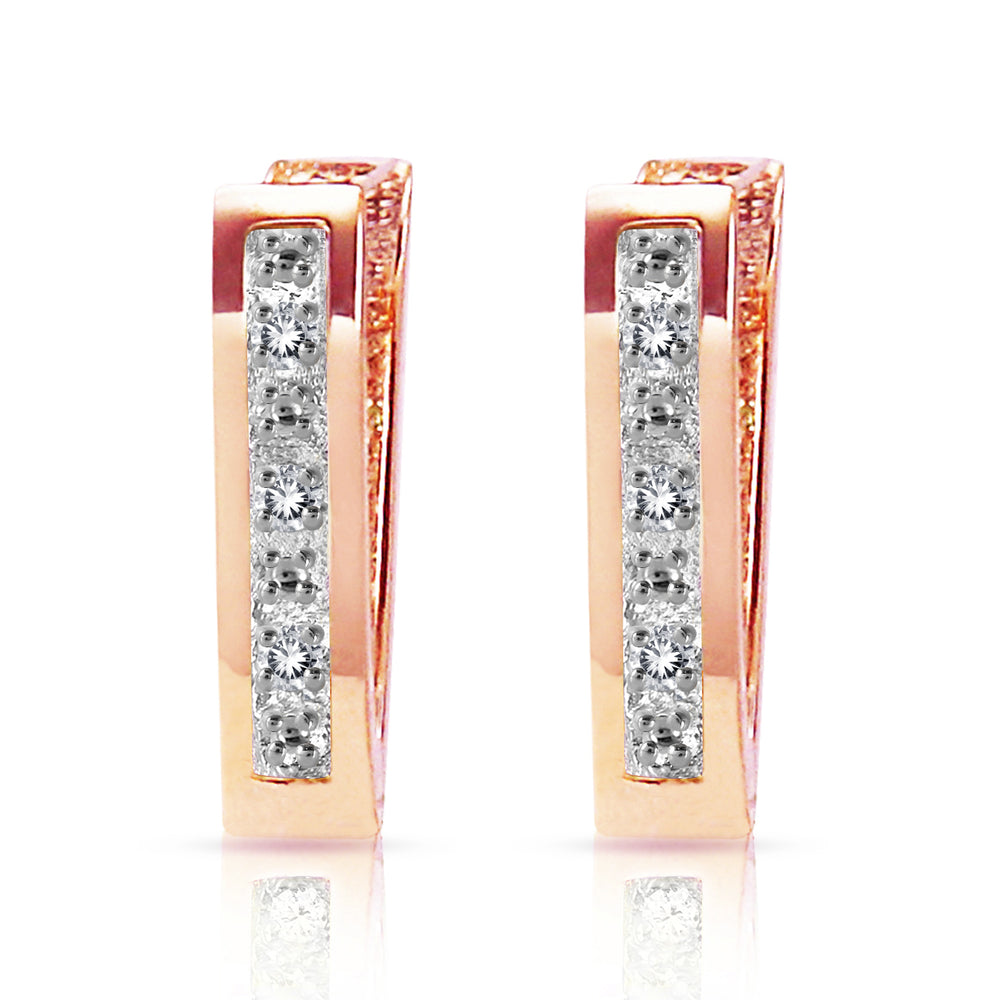 0.04 Carat 14K Solid Rose Gold Oval Huggie Earrings Diamond