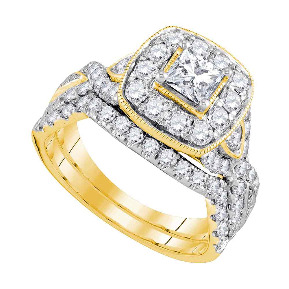 14kt Yellow Gold Womens Princess Diamond Bridal Wedding Engagement Ring Band Set 2.00 Cttw