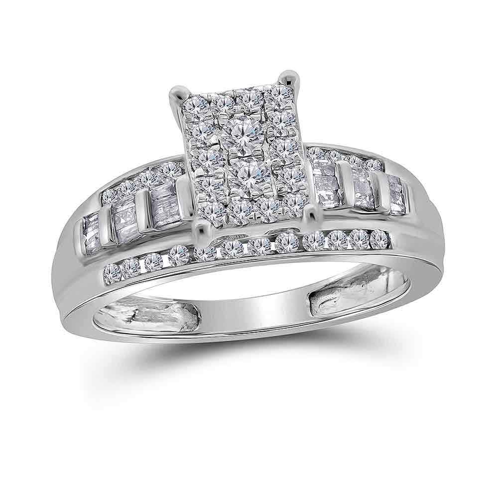 10kt White Gold Womens Round Diamond Cluster Bridal Wedding Engagement Ring 1/2 Cttw