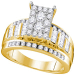 10kt Yellow Gold Womens Round Diamond Rectangle Cluster Bridal Wedding Engagement Ring 7/8 Cttw - Size 6