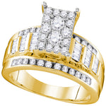 10kt Yellow Gold Womens Round Diamond Rectangle Cluster Bridal Wedding Engagement Ring 7/8 Cttw - Size 8