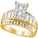 10kt Yellow Gold Womens Round Diamond Rectangle Cluster Bridal Wedding Engagement Ring 7/8 Cttw - Size 9