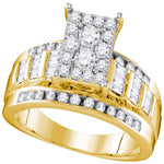 10kt Yellow Gold Womens Round Diamond Rectangle Cluster Bridal Wedding Engagement Ring 7/8 Cttw - Size 10