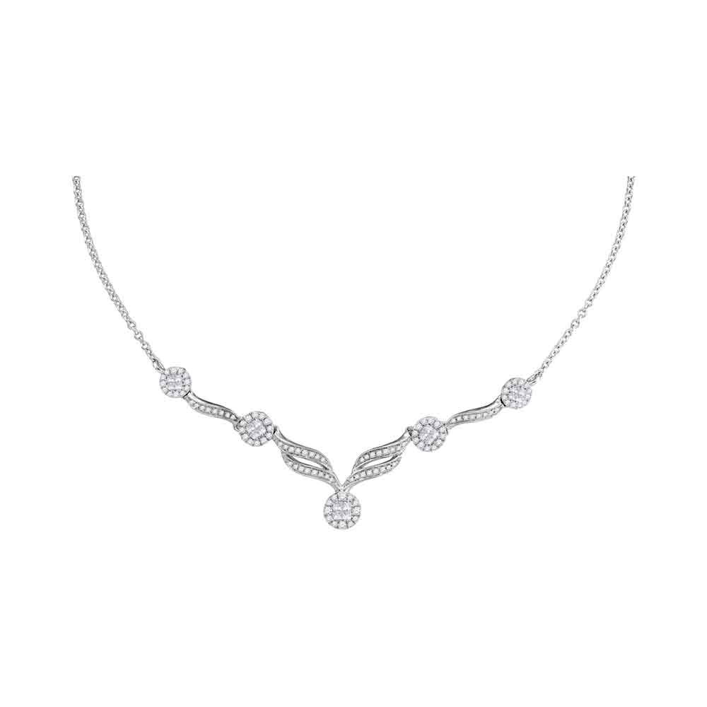 14kt White Gold Womens Princess Diamond Soleil Cluster Luxury 18" Necklace 1.00 Cttw