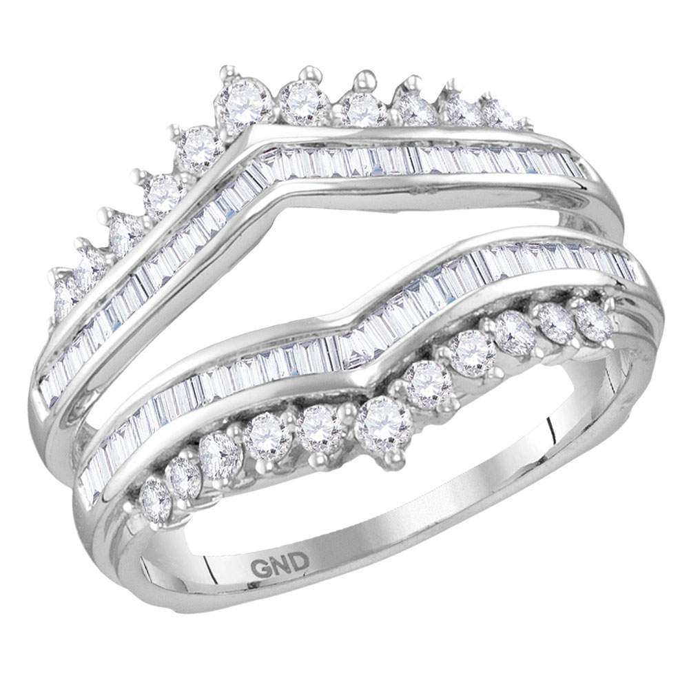 14kt White Gold Womens Round Diamond Wrap Ring Guard Enhancer Wedding Band 3/4 Cttw