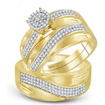 10kt Yellow Gold His & Hers Round Diamond Cluster Matching Bridal Wedding Ring Band Set 1/2 Cttw