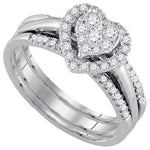 10kt White Gold Womens Round Diamond Heart Bridal Wedding Engagement Ring Band Set 1/2 Cttw