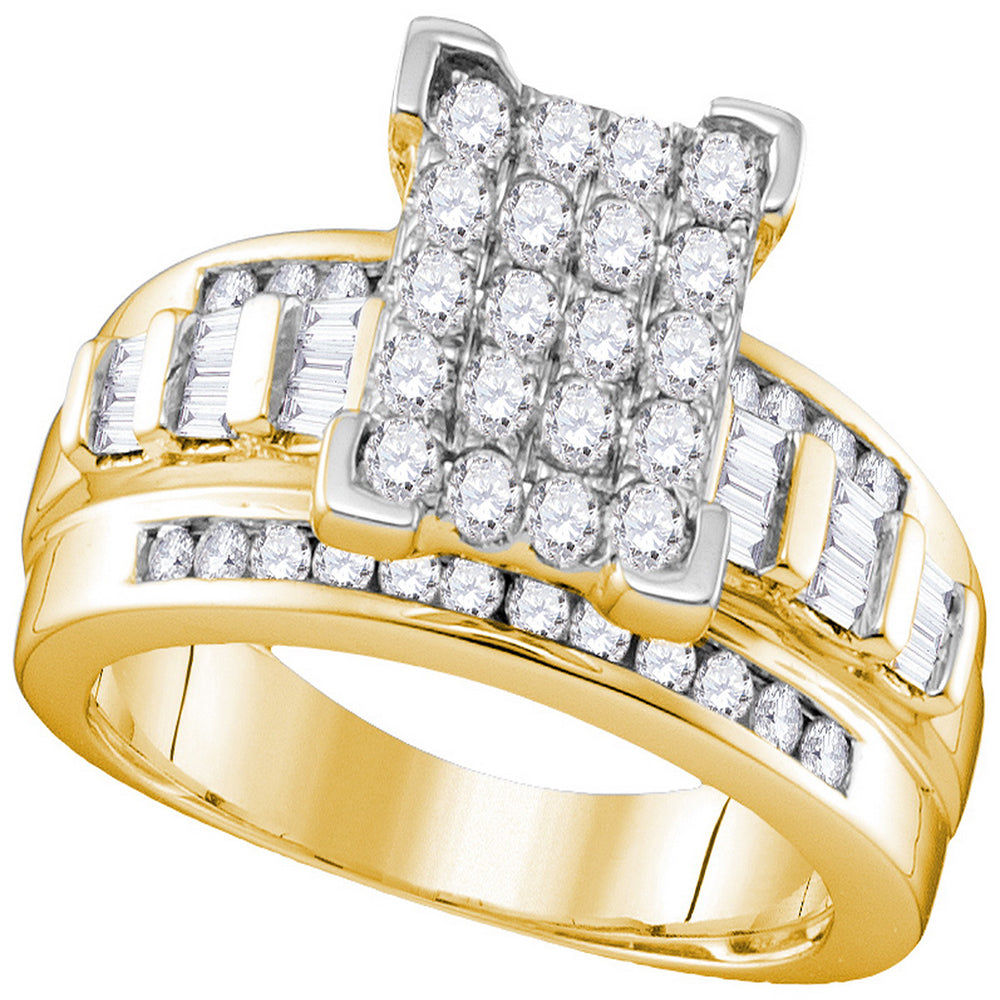 10kt Yellow Gold Womens Round Diamond Cinderella Cluster Bridal Wedding Engagement Ring 1.00 Cttw