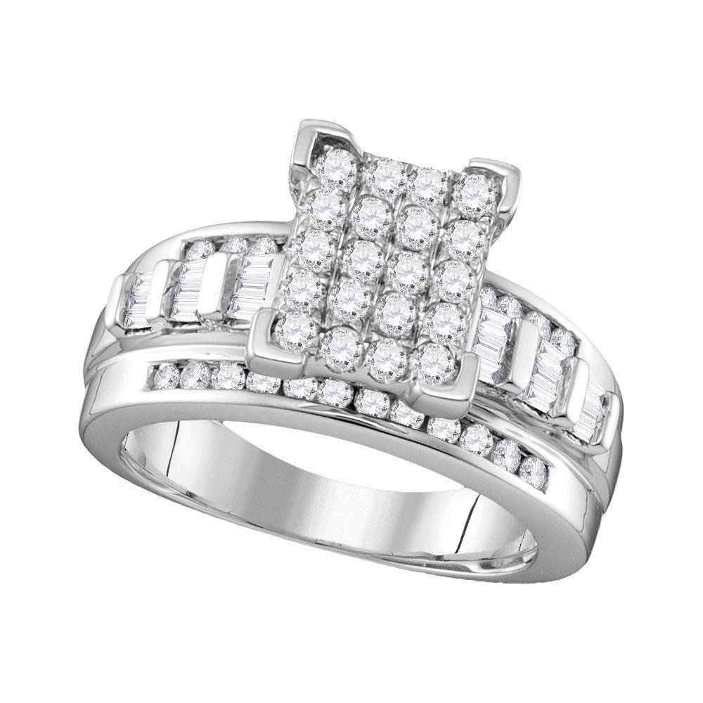 10kt White Gold Womens Round Diamond Cinderella Cluster Bridal Wedding Engagement Ring 1.00 Cttw