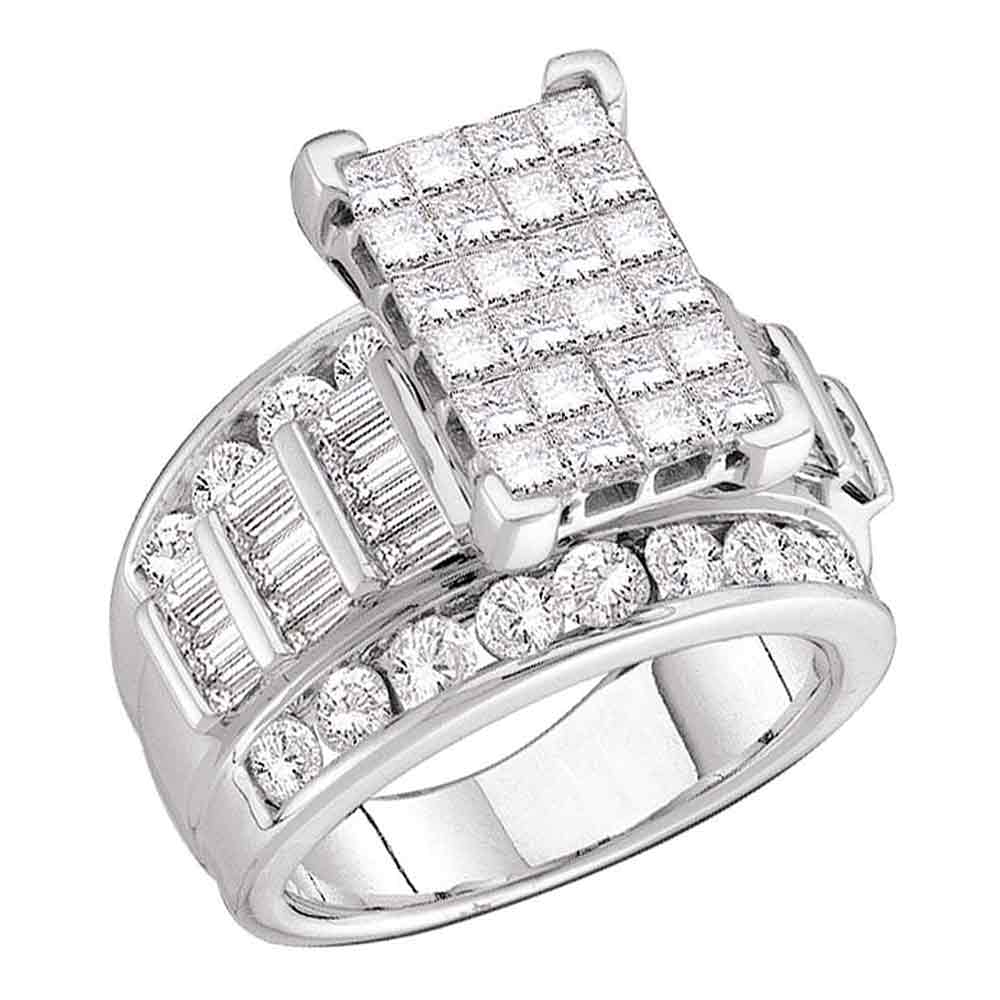 10kt White Gold Womens Princess Diamond Cluster Bridal Wedding Engagement Ring 3.00 Cttw