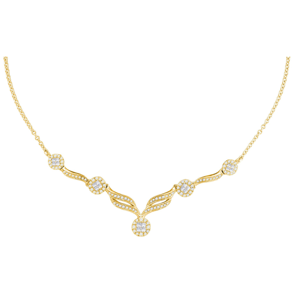 14kt Yellow Gold Womens Princess Diamond Soleil Cluster Luxury 18" Necklace 1.00 Cttw