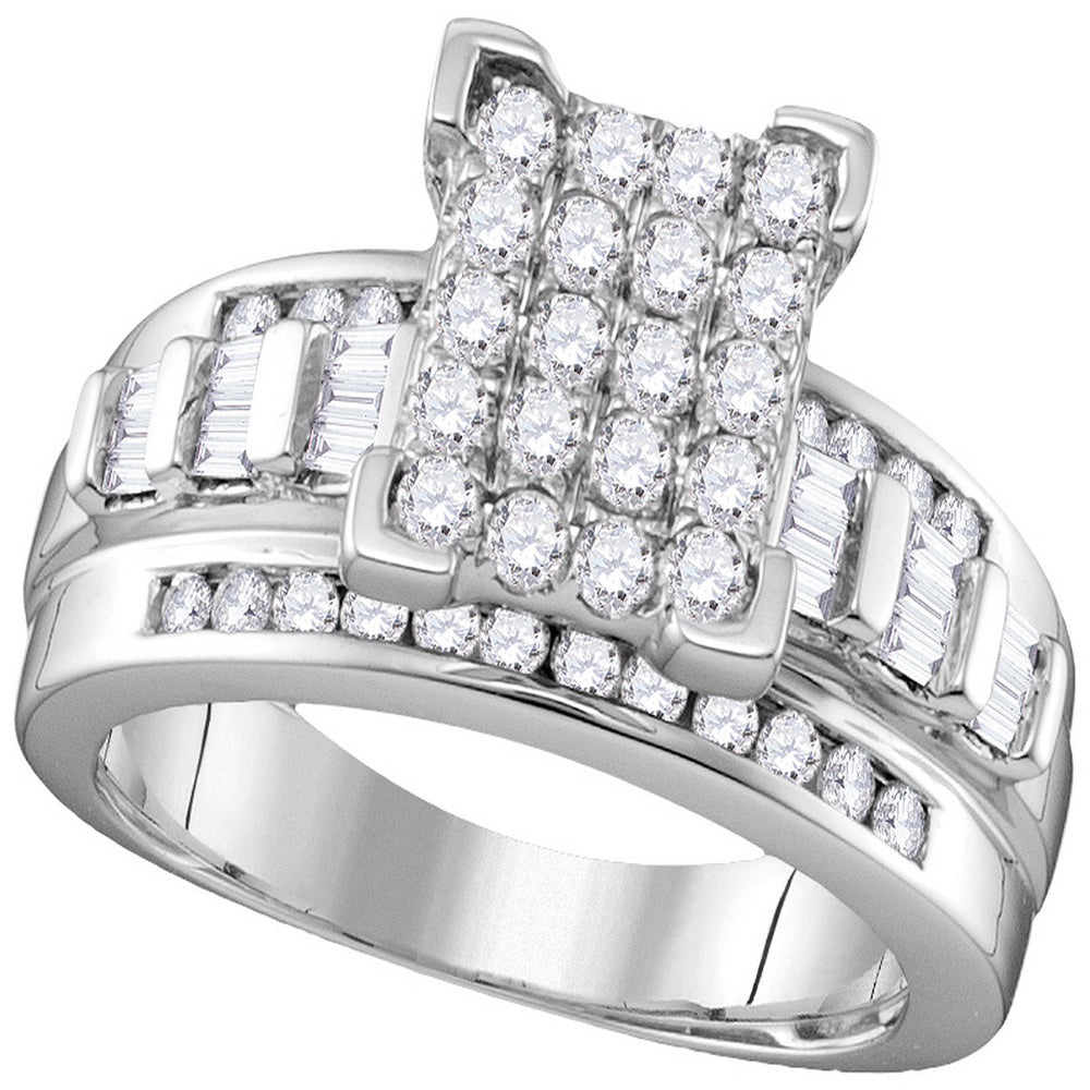 10kt White Gold Womens Round Diamond Elevated Rectangle Cluster Bridal Wedding Engagement Ring 1.00 Cttw - Size 9