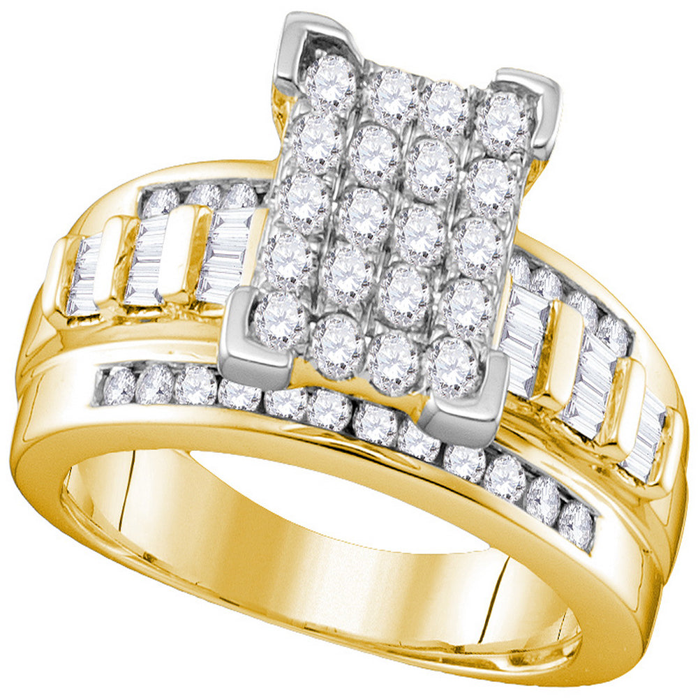 10kt Yellow Gold Womens Round Diamond Elevated Rectangle Cluster Bridal Wedding Engagement Ring 1.00 Cttw