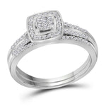 14kt White Gold Womens Round Diamond Cluster Bridal Wedding Engagement Ring Band Set 1/3 Cttw