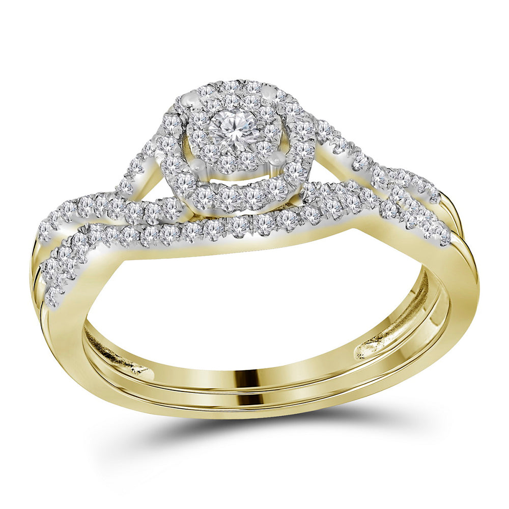 14kt Yellow Gold Womens Round Diamond Bridal Wedding Engagement Ring Band Set 1/2 Cttw