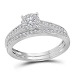 14kt White Gold Womens Round Diamond Slender Halo Bridal Wedding Engagement Ring Band Set 1/2 Cttw