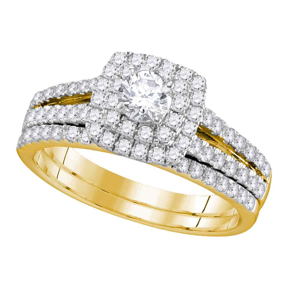 14kt Yellow Gold Womens Round Diamond Halo Bridal Wedding Engagement Ring Band Set 1.00 Cttw (Certified)