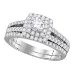 14kt White Gold Womens Round Diamond Halo Bridal Wedding Engagement Ring Band Set 1.00 Cttw (Certified)