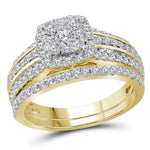 14kt Yellow Gold Womens Round Diamond Bridal Wedding Engagement Ring Band Set 1.00 Cttw