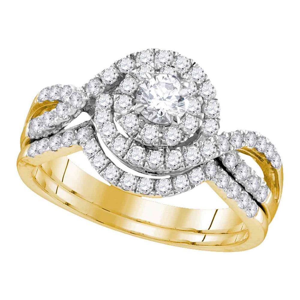 14kt Yellow Gold Womens Round Diamond Swirl Bridal Wedding Engagement Ring Band Set 1.00 Cttw (Certified)
