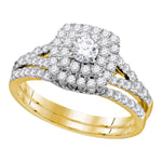14kt Yellow Gold Womens Round Diamond Double Halo Bridal Wedding Engagement Ring Band Set 1.00 Cttw