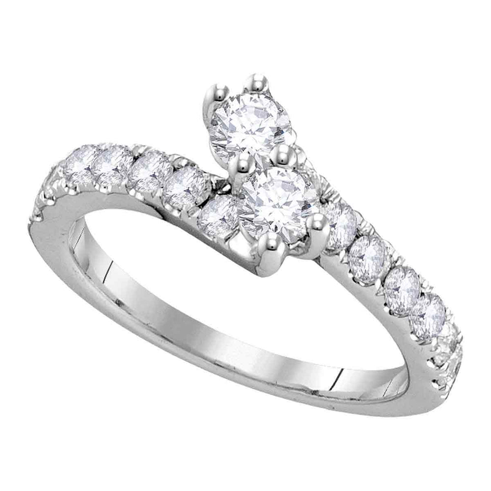 14kt White Gold Womens Round Diamond 2-stone Hearts Together Bridal Wedding Engagement Ring 3/4 Cttw (Certified)