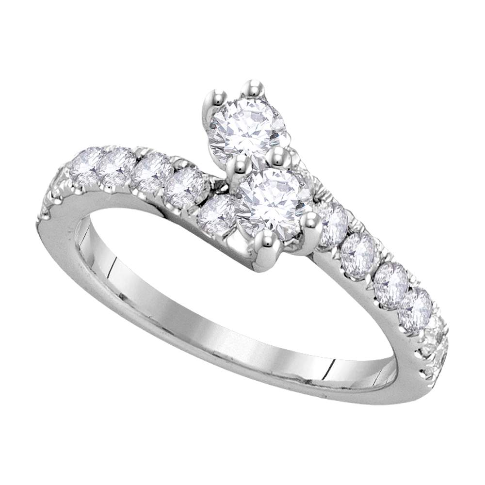 14kt White Gold Womens Round Diamond 2-stone Hearts Together Bridal Wedding Engagement Ring 1/2 Cttw (Certified)