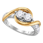 14kt Two-tone Gold Womens Round Diamond 2-stone Bridal Wedding Engagement Ring 1/2 Cttw
